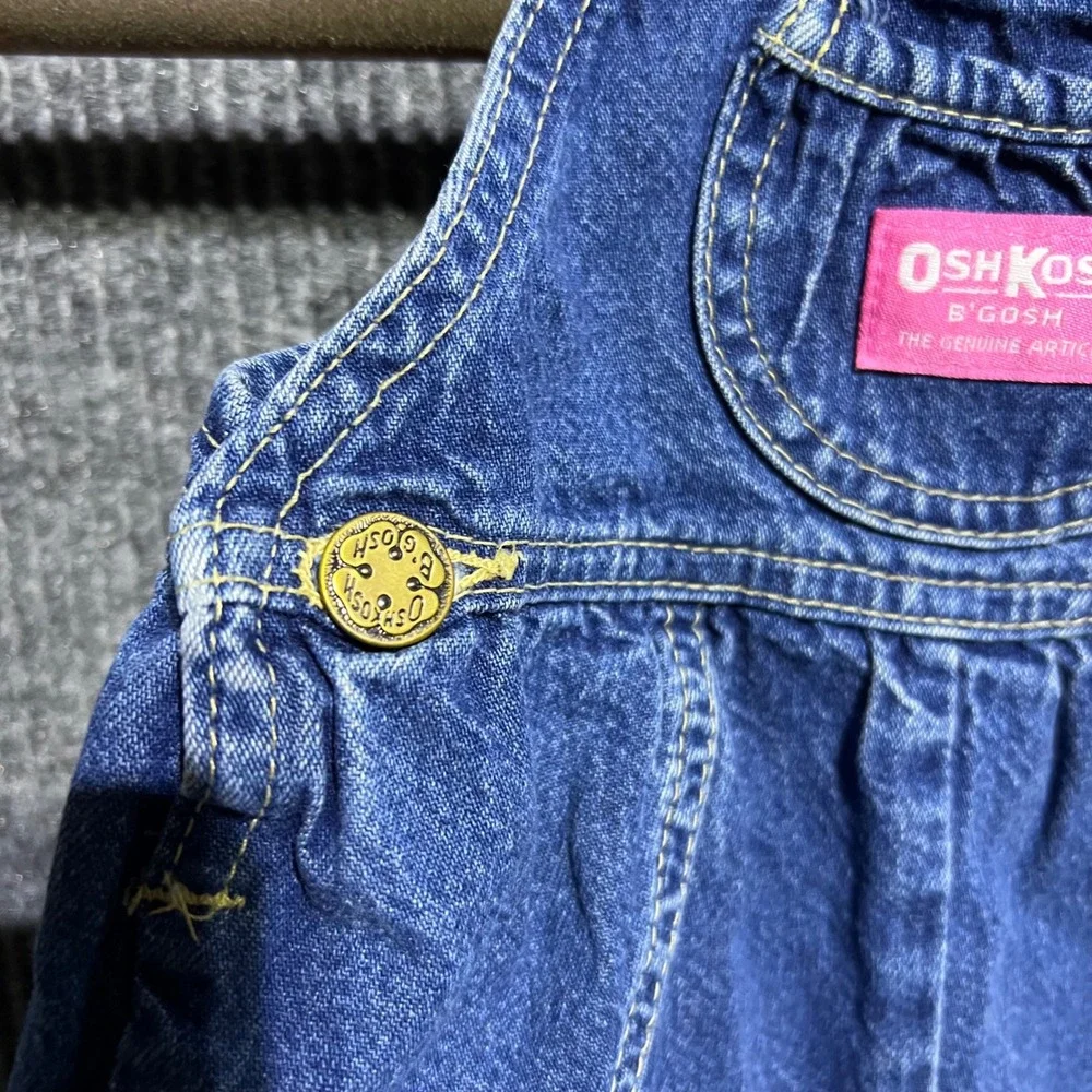 Vintage OshKosh BGosh Denim Bubble Overalls Kids 24M Blue Shortalls Romper 90s